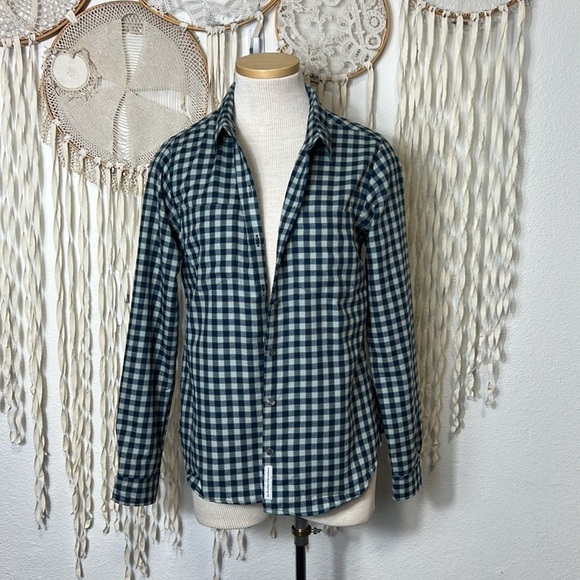 Toad & Co Teal and Aqua Plaid Long Sleeve Button Down Size  Small - Picture 4 of 15